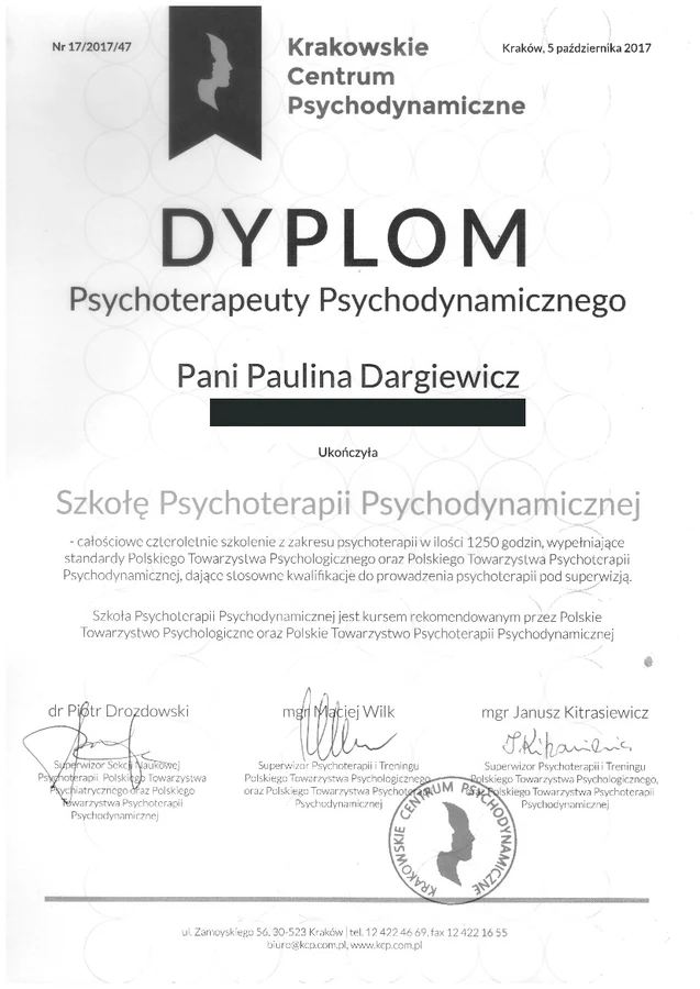 Psychoterapia psychodynamiczna — dokument Pauliny Dargiewicz